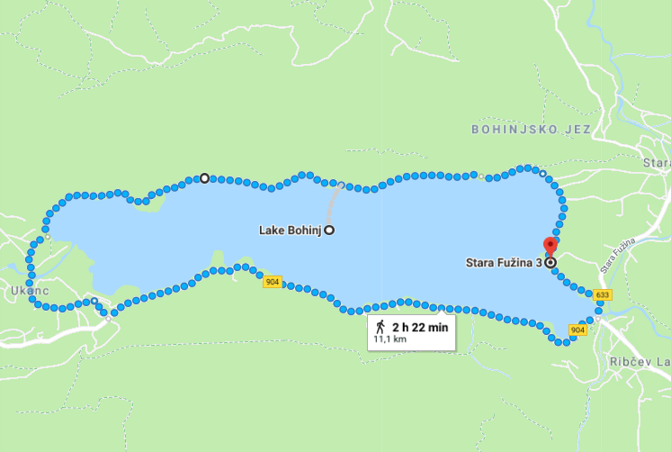 mapa trilha lago de bohinj