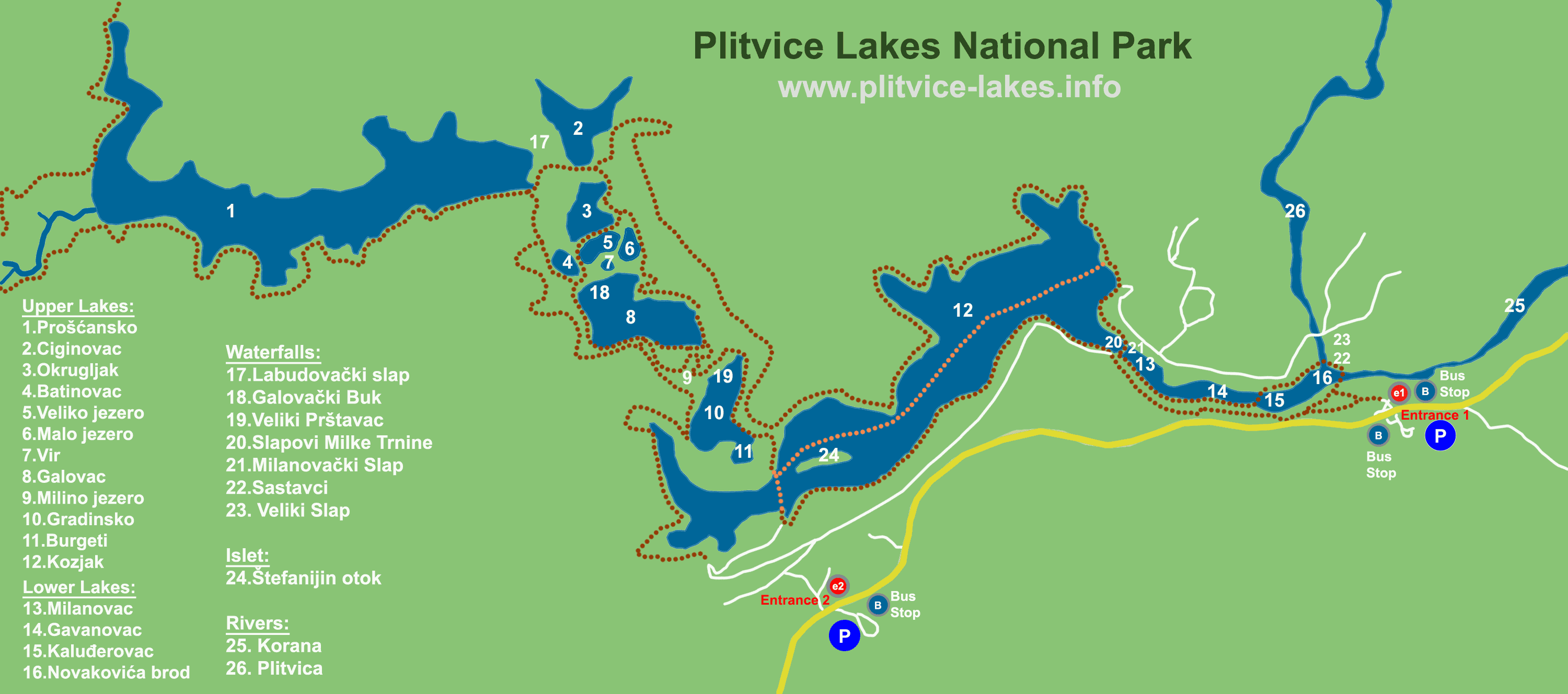 mapa dos lagos plitvice