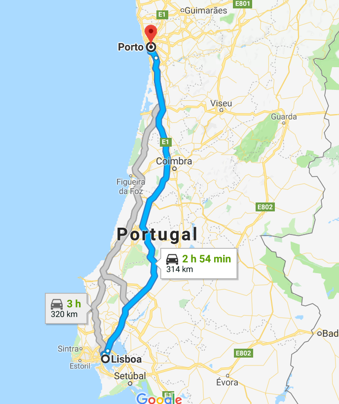 como ir de lisboa a porto